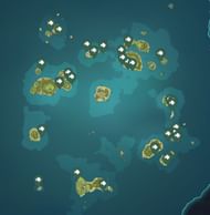 A map indicating all locations for the Sea Ganoderma in Genshin Impact (Image via Map Genie)